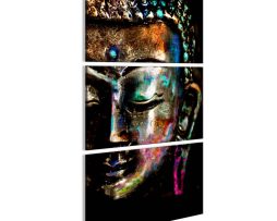 Schilderij - Boeddha in kleur, Zwart/Multikleur , 3luik, print op echt Italiaans canvas, verticaal