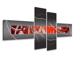 Schilderij - Abstract in het rood, 4luik, 195x80cm, wanddecoratie