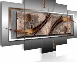 Schilderij - Modern chique, Grijs/Bruin, 5luik, Sierraad aan de muur,, print op echt Italiaans canvas, wanddecoratie - 200x200cm