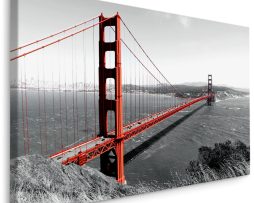Schilderij - Golden Gate Bridge San Francisco, zwart-wit/rood, scherp geprijsd - 70x100cm