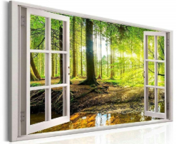 Schilderij Raam Uitzicht op het Bos Ingelijst 120x80cm XXL