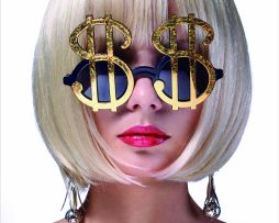 Foto Glas Art - Vrouw met gouden dollar tekens 80x80cm, multi-gekleurd, prachtig voor in de woon en of slaapkamer, inclusief ophang materiaal