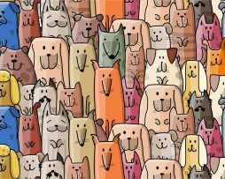 Fotobehang - Kleurrijke Cartoon Honden, 11 maten, ook mooi in de kinderkamer, inclusief behanglijm