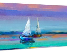 Schilderij - Zeilboten Abstract, Print op Canvas, Multikleur, Premium Print