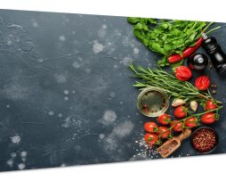 Schilderij - Vers koken, Groente en Kruiden, Premium Print