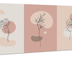 Schilderij - Liefde voor Bloemen, Line-art in het roze, Premium Print, 100x50cm