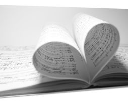 Schilderij - Liefde voor Muziek, zwart/wit, Bladmuziek, Premium Print