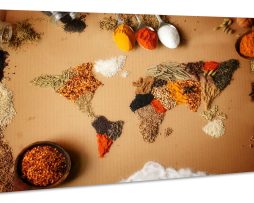 Schilderij - Kruiden van de Wereld, Wereldkaart, Premium Print