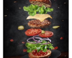 Schilderij - Bouw je Hamburger, Premium Print op Canvas
