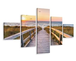 Schilderij - Prachtig pad naar de Noordzee, Premium Print , multikleur , 5 luik