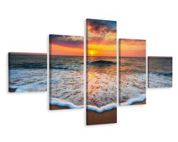 Schilderij - Zonsondergang boven de Noordzee, Premium Print