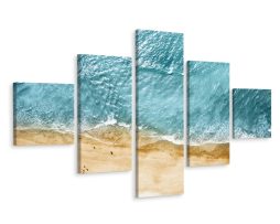 Schilderij - Oceaan en Strand van boven, Beige en blauw, Premium Print