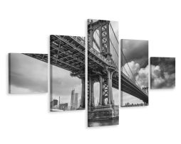Schilderij - Manhattan Bridge in New York City, Zwart/wit, Premium Print