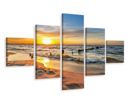 Schilderij - Prachtige Zonsondergang boven Zee, Premium Print