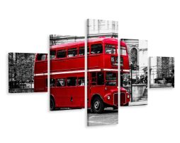 Schilderij - Dubbeldekker in Londen, 5 luik, Premium Print
