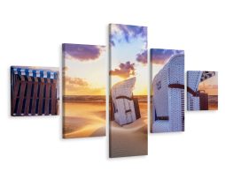 Schilderij - Strandstoelen, 5 luik, Premium Print