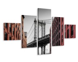 Schilderij - Manhattan Bridge zicht vanuit Washington Street, Premium Print