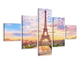 Schilderij - Eiffeltoren bij zonsondergang, Premium Print