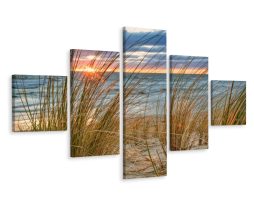 Schilderij - Duinen en Zee, 5 luik, Premium Print