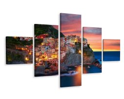 Schilderij - Manarola in Italië, 5 luik, Premium Print