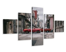 Schilderij - Oldtimers in Havana, Cuba, 5 luik, Premium Print