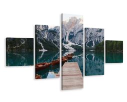 Schilderij - Lago di Braies in Zuid-Tirol, Italië, Premium Print