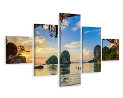 Schilderij - Strand in Thailand, 5 luik, Premium Print