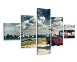 Schilderij - Uitzicht over Havana, Cuba, 5 luik, Premium Print