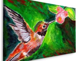 Schilderij - Prachtig geschilderde Kolibrie (print op canvas) Multikleur