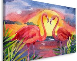 Schilderij - Flamingo's, Multikleur, Print op canvas, Premium Print