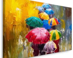Schilderij - Mensen met Paraplu, Multikleur (print op canvas)