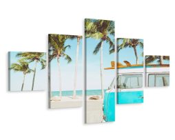 Schilderij - Retro auto op het strand, 5 luik, premium print