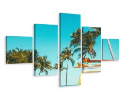 Schilderij - Retro auto en palmbomen, 5 luik, premium print