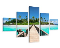 Schilderij - Houten pad naar Paradijs, 5luik, Premium print