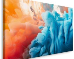 Schilderij - Explosie van Kleuren, Blauw en Oranje, Premium Print