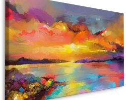 Schilderij - Abstracte Zonsondergang, Multikleur, Premium Print