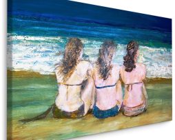 Schilderij - Drie Vrouwen aan Zee, Premium Print