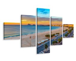 Schilderij - Zonsopgang in Copacabana, Oceaan, 5luik, Premium print