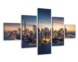 Schilderij - Panorama New York City, NYC, 5 luik, Premium print