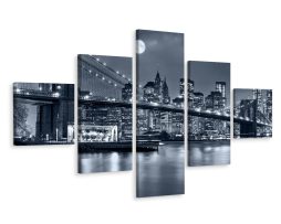 Schilderij New York City in de nacht, NYC, 5 luik, Premium print