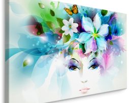 Schilderij - Gezicht van een Vrouw met Bloemen, Print op Canvas, Premium Print