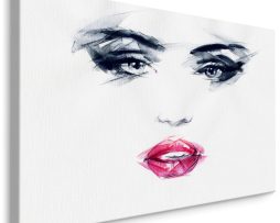 Schilderij - Rode Lippen, Portret van een Vrouw, Premium print