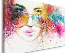 Schilderij - Vrouw met Zonnebril, Multikleur, Premium Print op Canvas