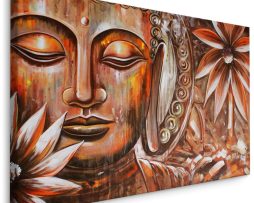 Schilderij - Boeddha met Bloemen, Spiritueel, Premium Print