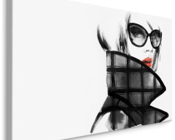 Schilderij - Portret van een Vrouw, in zwart, wit en rood, Premium Print