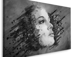 Schilderij - Portret van een Vrouw in het zwart/wit, Premium Print