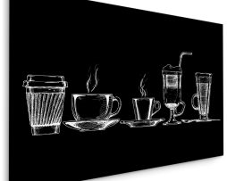 Schilderij - Tekening van Koffiekopjes, Zwart/wit, Premium Print