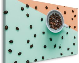 Schilderij - Kopje Koffiebonen, Groen/Roze, premium Print
