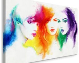 Schilderij - Kleurrijk Portret van drie Vrouwen, Multikleur, Premium Print