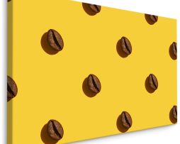 Schilderij - Koffiebonen op een Gele Achtergrond, Premium Print